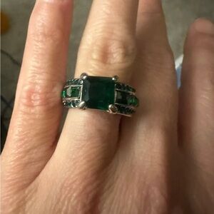 Size 6 Rhodium Plated Lab Created Emerald Ring
